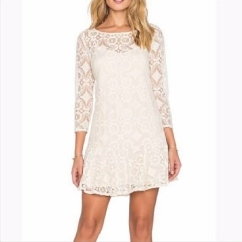 FREE PEOPLE // Sheer Lace Tunic or Mini Dress Cream size 4